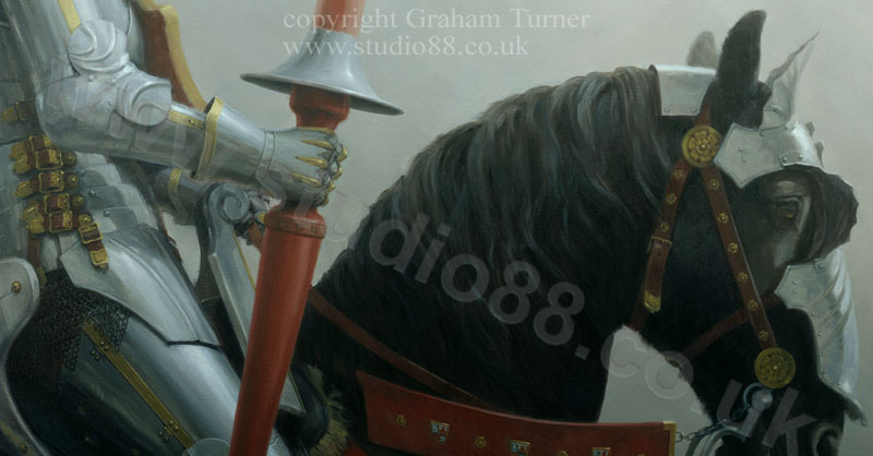 Detail from 'Anticipation', Medieval jousting painting by Graham Turner