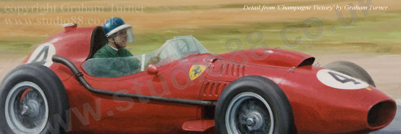 Detail from Champagne Victory - Mike Hawthorn print by Graham Turner