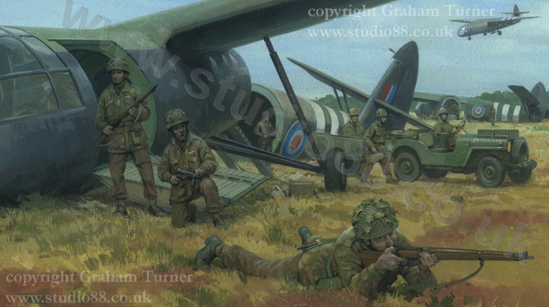 Detail from Arnhem Drop Zone - painting by Graham Turner