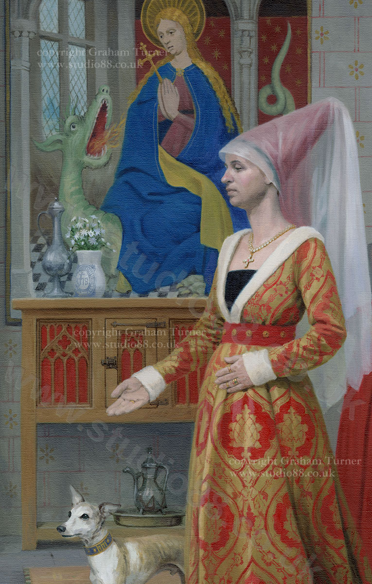 Cecily Neville, Duchess of York, meets Queen Margaret of Anjou in the spring of 1453 - detail from an oil on canvas painting by Graham Turner