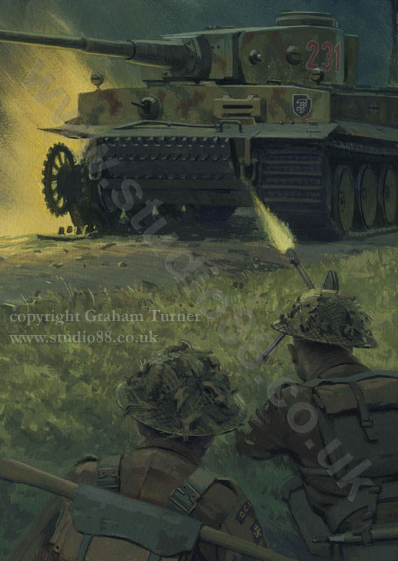Detail from painting of Operation Market Garden, Tiger Ambush, by Graham Turner
