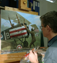 'Oops!' - Sopwith Camel accident, painting by Graham Turner