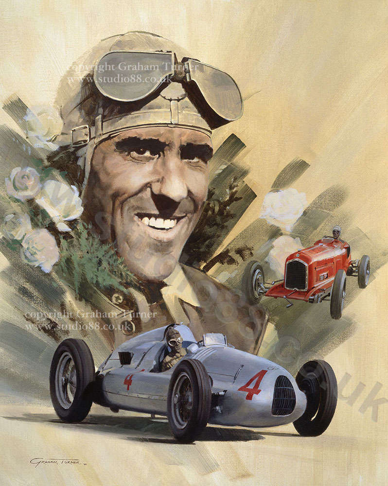 Tazio Nuvolari Portrait - Gicle Print by Graham Turner