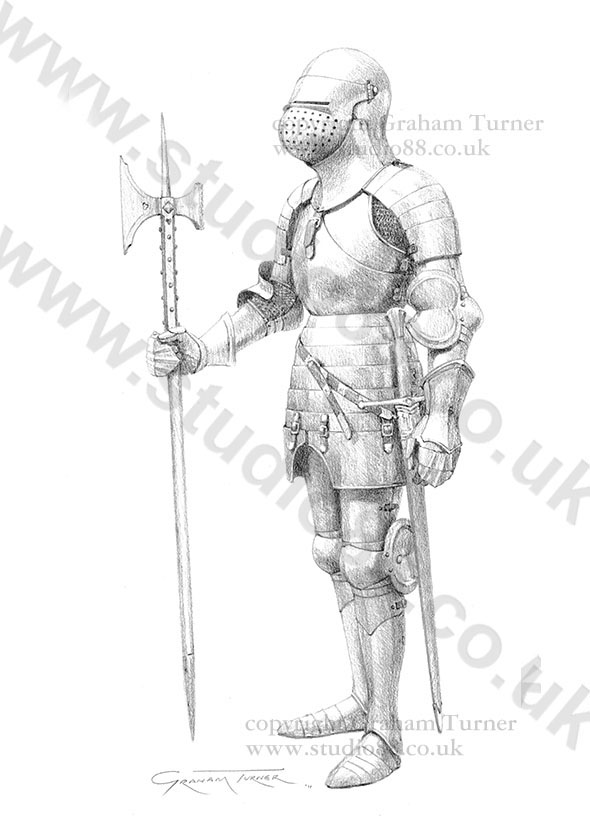 English Knight c.1434 - Original Drawing by Graham Turner 