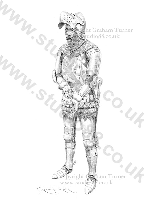 English Knight c.1415 - Original Drawing by Graham Turner 