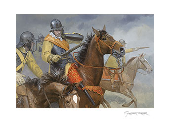 Oliver Cromwell is wounded at the Battle of Marston Moor - Painting by Graham Turner