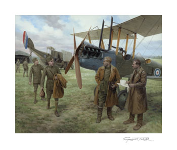 'Replacements' - WW1 Royal Flying Corps BE2e pilots and observers - Aviation Art by Graham Turner