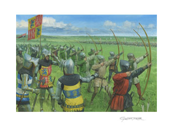 Hotspur's archers at the Battle of Shrewsbury, 1403 - print from painting by Graham Turner