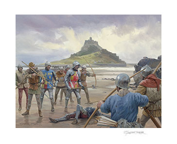The Earl of Oxford at St Michael's Mount, 1474 - print from a painting by Graham Turner