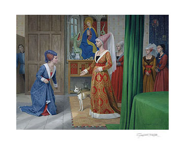 Cecily Neville, Duchess of York, meets Queen Margaret of Anjou in the spring of 1453 - print from a painting by Graham Turner