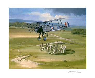 Avro 504 over Stonehenge - Aviation Art Print by Michael Turner