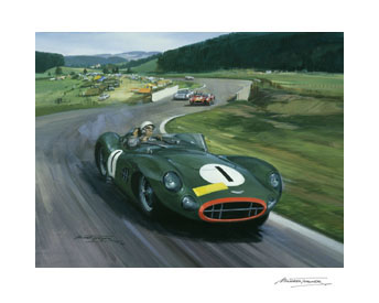 Stirling Moss, Aston Martin, 1957 Nurburgring 1000 kms - Motorsport Art Print by Michael Turner