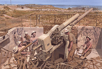 Anti-aircraft gun - Painting by Graham Turner from Osprey book Battle of Malta 1940-42