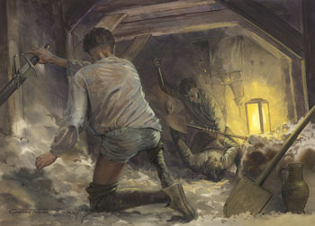 Medieval Siege Mines - Painting by Graham Turner