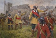 Oliver Cromwell attempts to rally his troops at the siege of Clomnel - Painting by Graham Turner