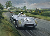 1955 Tourist Trophy, Dundrod, Stirling Moss, Mercedes 300SLR - Classic sports racing car art by Michael Turner