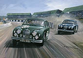 1958 Silverstone, Jaguar, Mike Hawthorn - Motorsport Art Print by Michael Turner