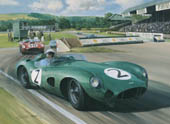 Stirling Moss, Aston Martin, Goodwood - classic racing sports car art print by Graham Turner