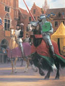 Joust, Bruges, 1468 - Jousting Knight in armour on horse - Medieval equestrian Greeting or Birthday Cards