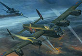Original painting of a RAF Lancaster bomber over Frankfurt by Graham Turner