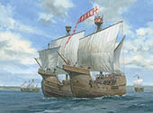 Keeper of the Seas - print from painting by Graham Turner of the Earl of Warwick's ships in action in the Channel
