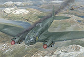 Heinkel 111 and Hurricanes in combat over Norway - Aviation painting by Graham Turner