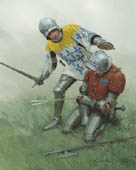 Sir John Paston at the Battle of Barnet, 1471 - print from a painting by Graham Turner