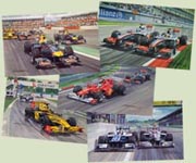 F1 Grand Prix cards featuring Hamilton, Button, Alonso, Kubica and Barrichello - from motorsport paintings by Michael Turner