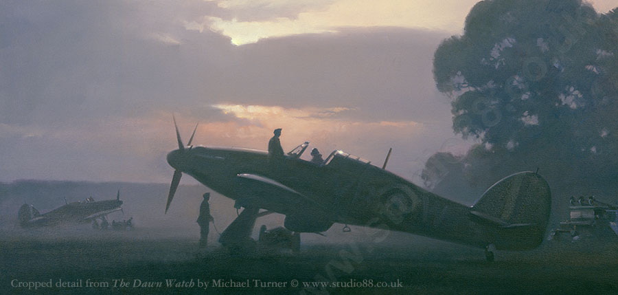 Detail from The Dawn Watch - Hurricane Aviation Art Print by Michael Turner