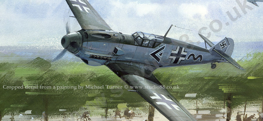 Detail from an original aviation painting by Michael Turner showing Werner Moelders, Messerschmitt 109