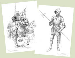 Medieval art prints from drawings of knights in armour