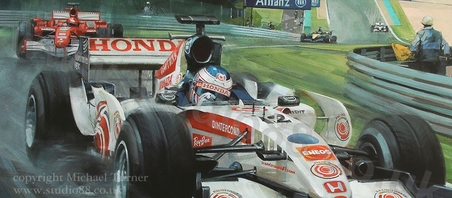 Jenson Button, Honda, 2006 Hungarian Grand Prix - Detail from print by Michael Turner
