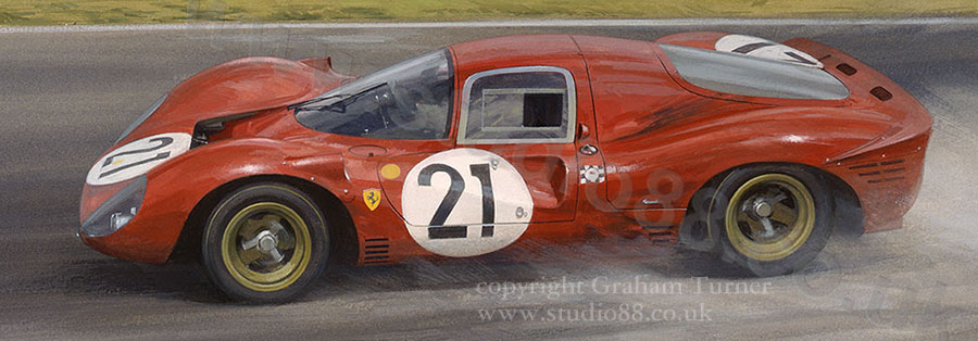 Detail from print of Ferrari 330 P4, 1967 Le Mans