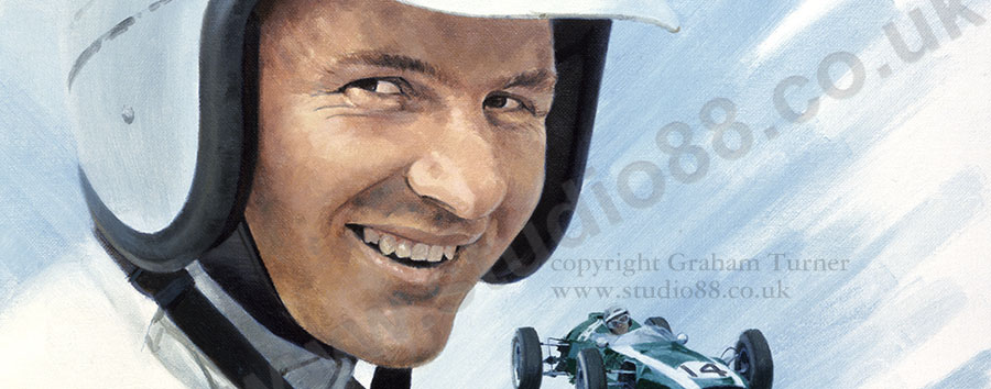 Detail from print of Bruce McLaren by Graham Turner