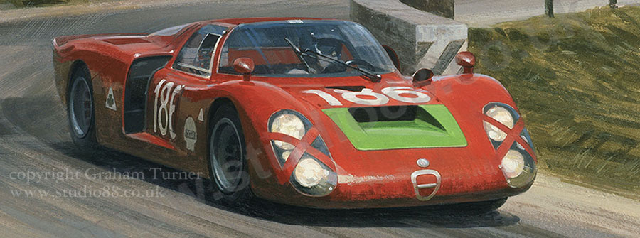 Detail from print of Alfa Romeo 33, 1968 Targa Florio