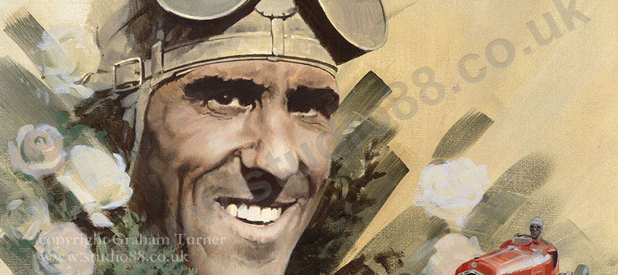 Detail from print of Tazio Nuvolari by Graham Turner