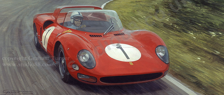 Detail from print of John Surtees, Ferrar P2, 1965 Nurburgring