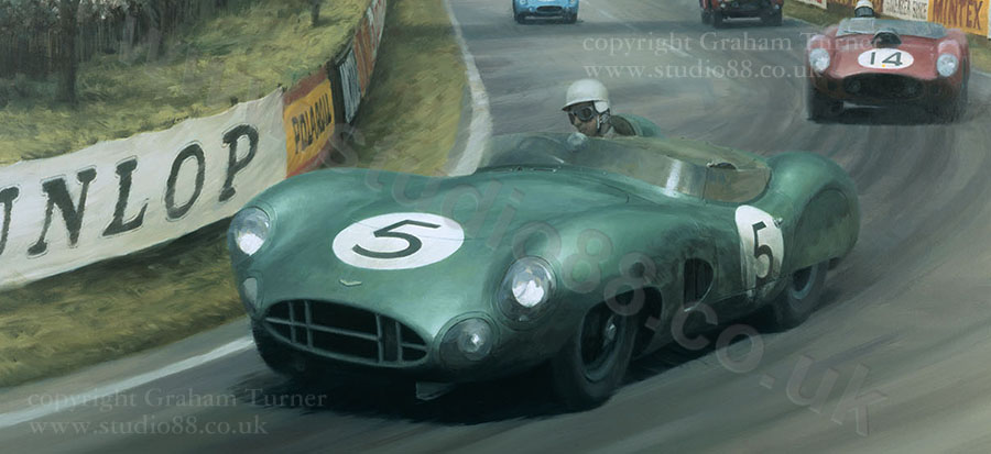 Detail from print of Aston Martin DBR1, Salvadori, 1959 Le Mans