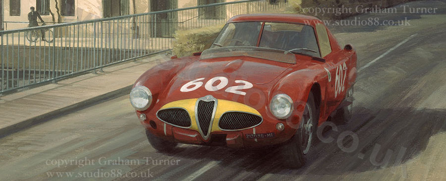 Detail from print of Fangio, Alfa Romeo, 1953 Mille Miglia