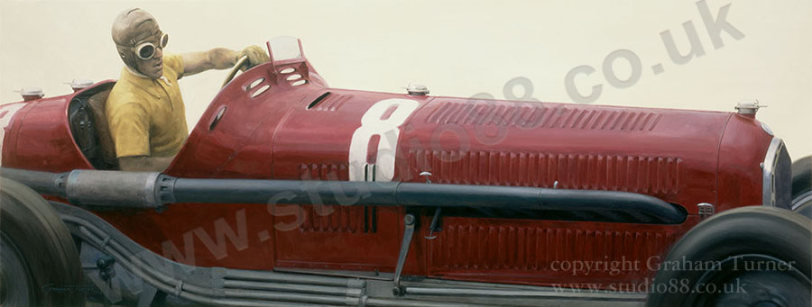 Detail from print of Tazio Nuvolari by Graham Turner