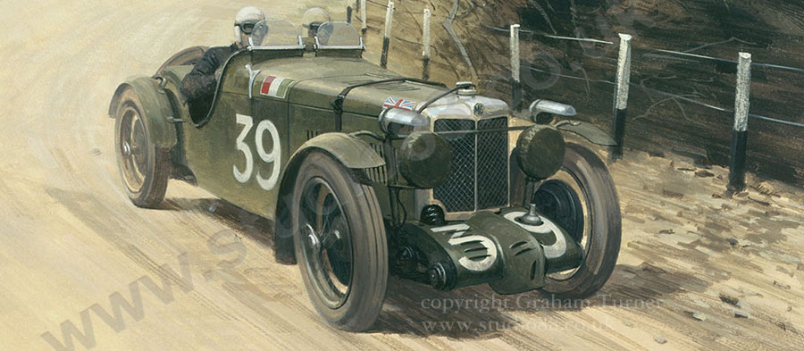 Detail from print of Tazio Nuvolari, MG, 1933 Mille Miglia