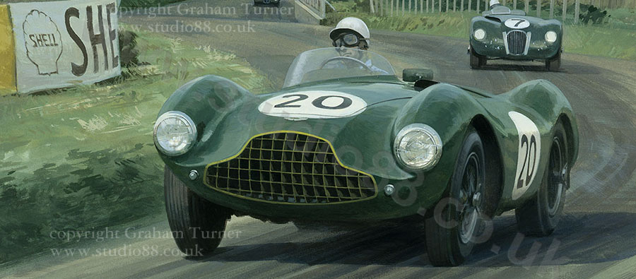 Detail from print of Peter Collins, Aston Martin DB3S, 1953 Dundrod TT
