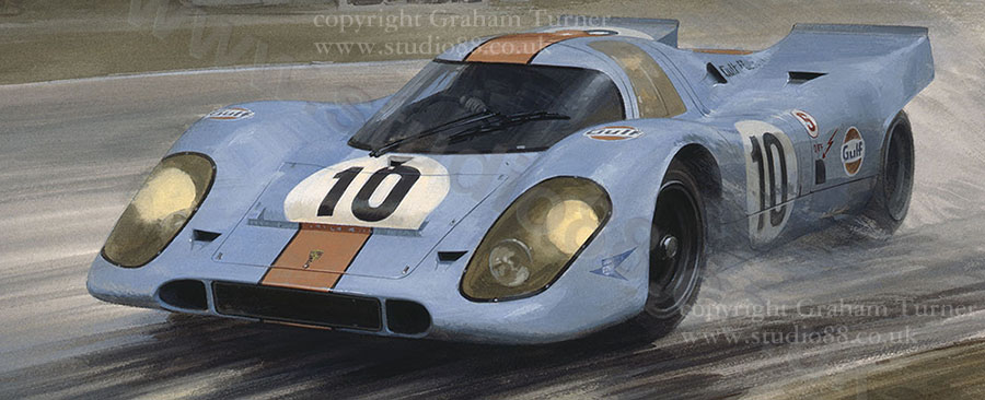 Detail from print of Rodriguez, Porsche 917, 1970 Brands Hatch