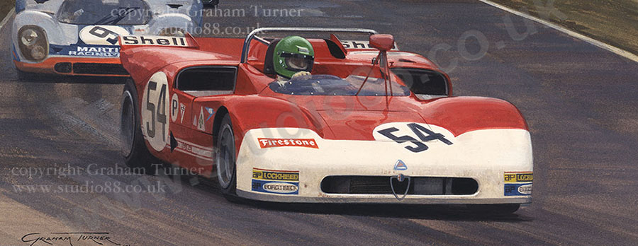Detail from print of the Pescarolo Alfa Romea T33 at the 1971 BOAC 1000kms at Brands Hatch