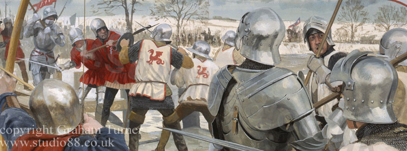 Detail from The Battle of Ferrybridge - print from a painting by Graham Turner