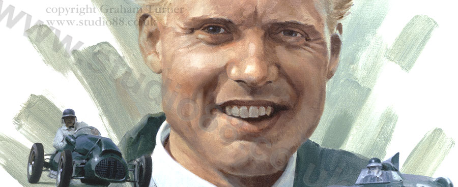 Detail from print of Mike Hawthorn by Graham Turner