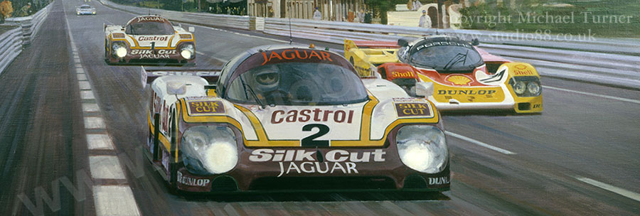 Detail from print of winning Jaguar at 1988 Le Mans by Michael Turner