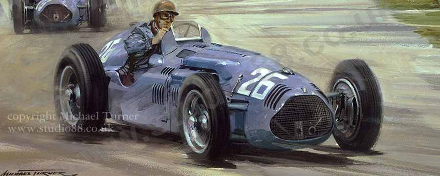 Detail from print of Talbot in 1951 Pecara Grand Prix by Michael Turner