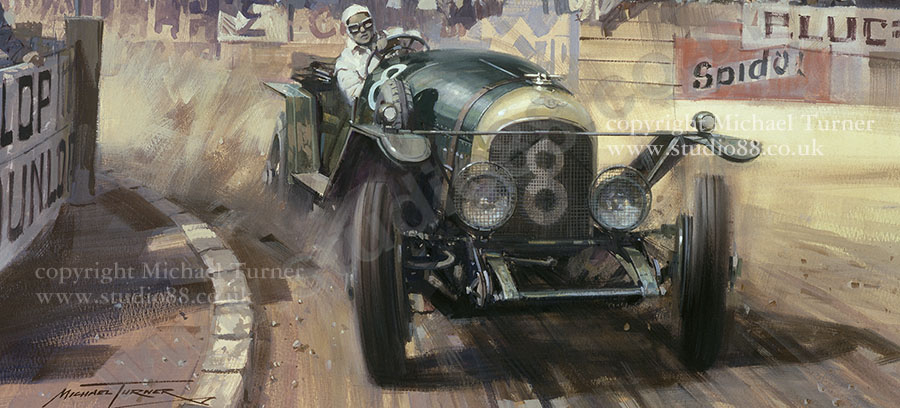 Detail from print of Bentley at 1924 Le Mans by Michael Turner