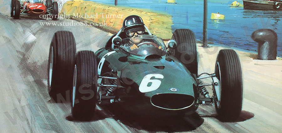 Graham Hill, BRM, 1963 Monaco Grand Prix - detail from a motorsport art print by Michael Turner